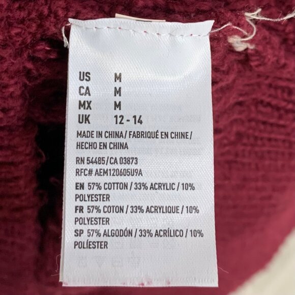 Crochet Cowl Neck Tunic Sweater Pullover Oversized Red Knit M American Eagle - Picture 8 of 9